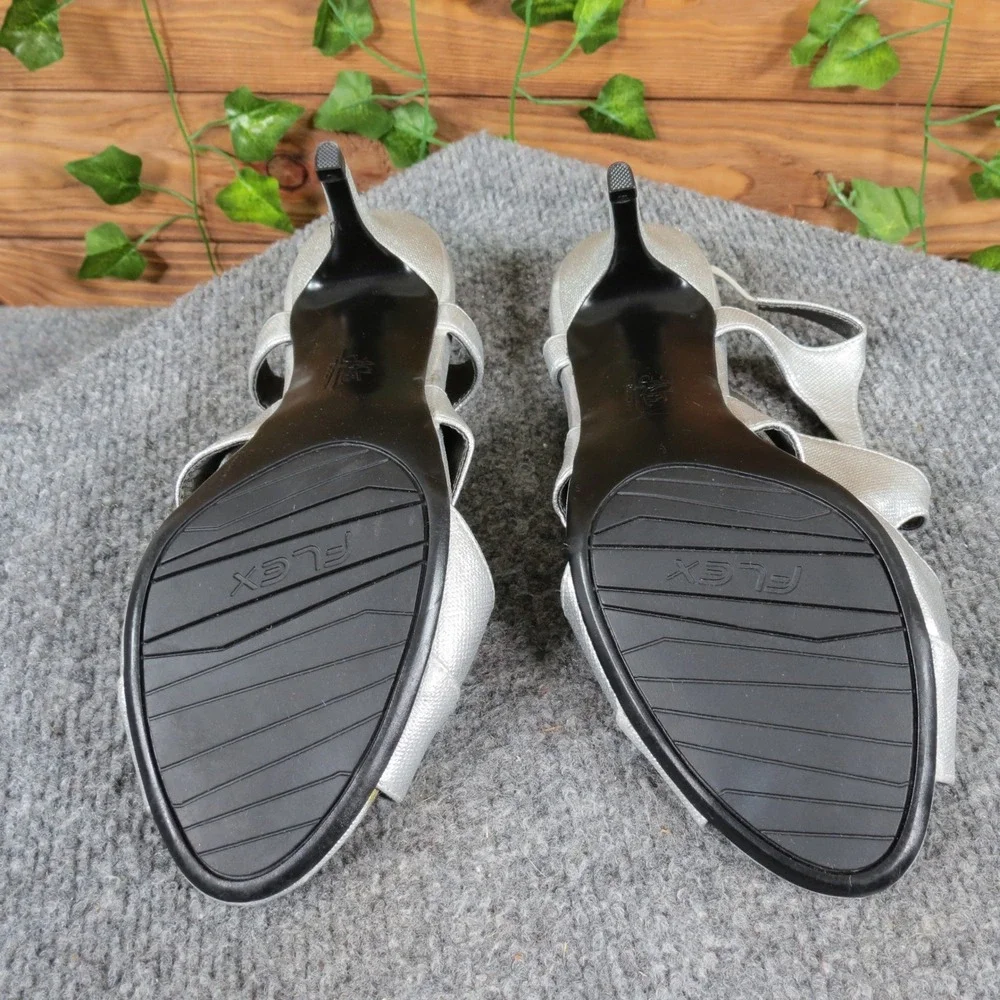 Life Stride Note‎ Velocity Women's 8 Silver Strappy Slingback Heel Sandals